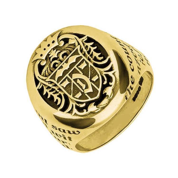9ct Yellow Gold Whitby Jet Dracula Crest Replica Signet Ring
