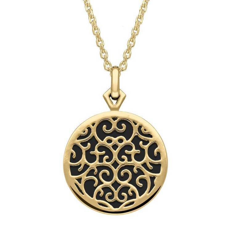9ct Yellow Gold Whitby Jet Flore Filigree Necklace