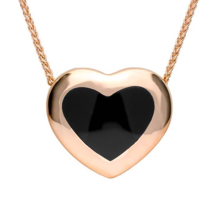 9ct Rose Gold Whitby Jet Framed Heart Necklace - Rose Gold