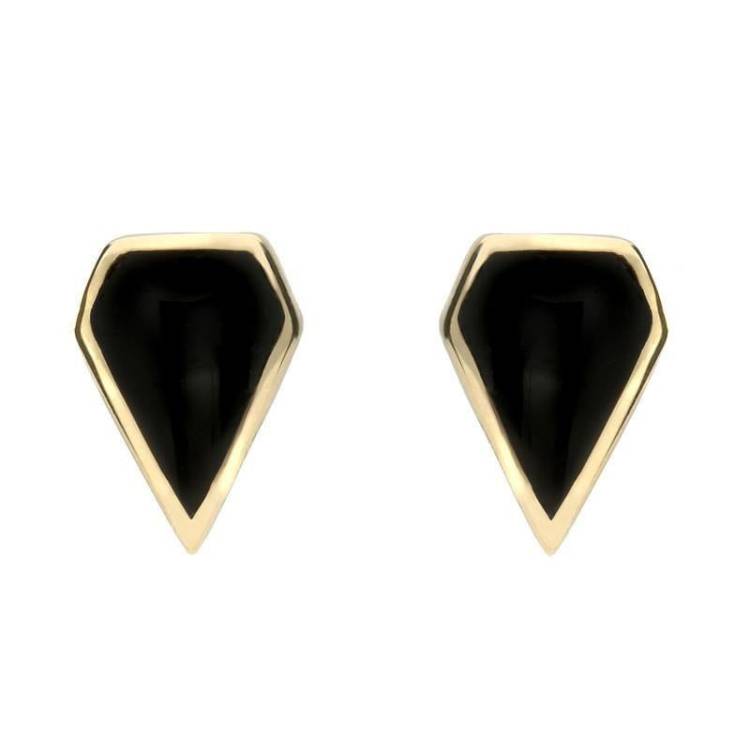 9ct Yellow Gold Whitby Jet Kite Stud Earrings - Option1 Value Yellow Gold
