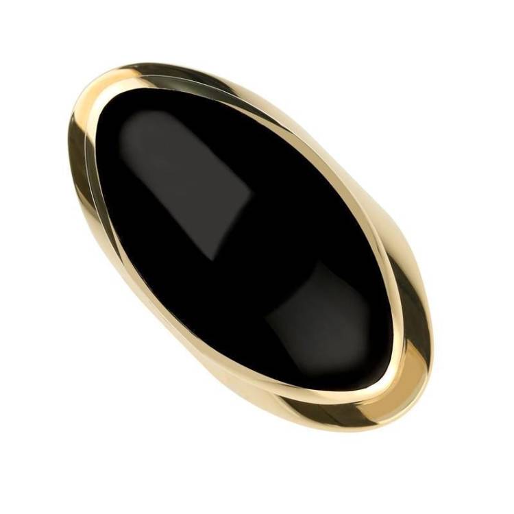 9ct Yellow Gold Whitby Jet Large Oval Statement Ring - Yellow Gold