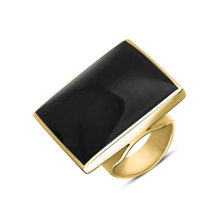 9ct Yellow Gold Whitby Jet Large Square Ring - Yellow Gold