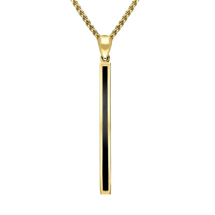 9ct Yellow Gold Whitby Jet Long Slim Oblong Necklace
