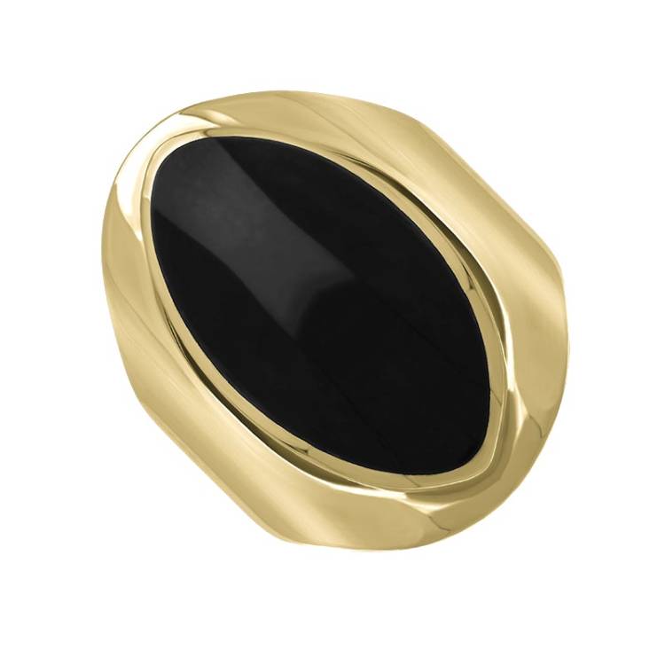9ct Yellow Gold Whitby Jet Medium Oval Ring - Option1 Value Yellow Gold