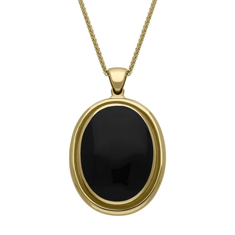 9ct Yellow Gold Whitby Jet Oval Framed Necklace - Yellow Gold