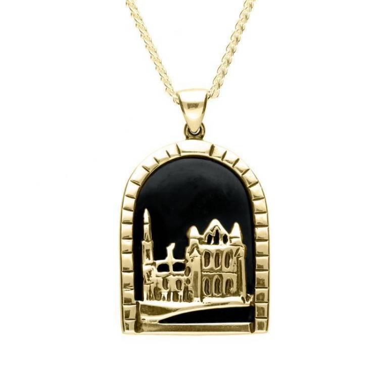 9ct Yellow Gold Whitby Jet Whitby Abbey Necklace