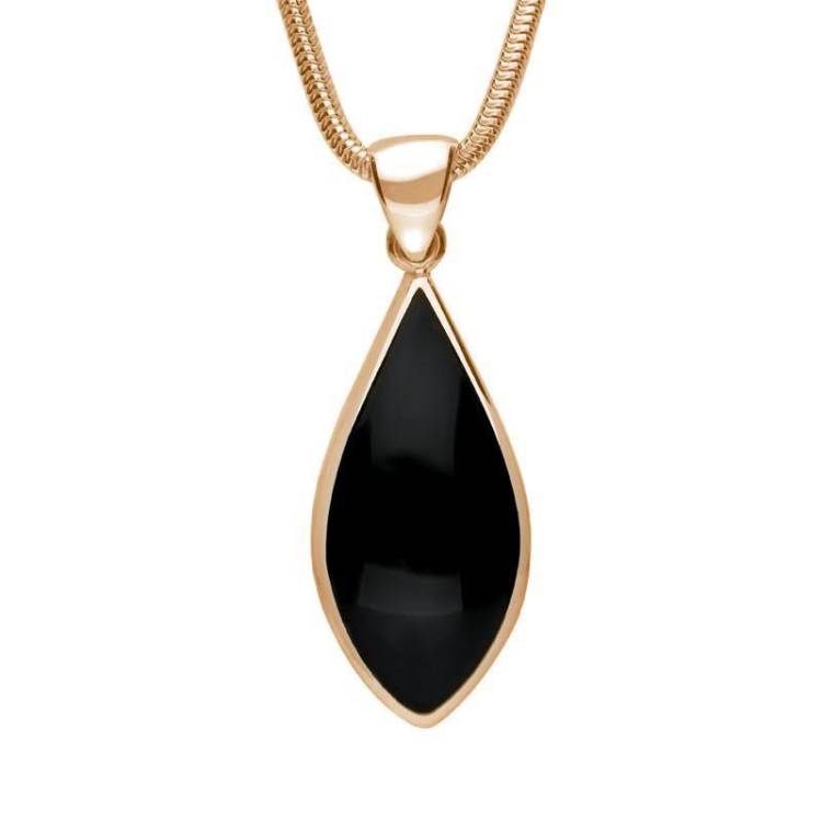 9ct Rose Gold Whitby Jet Pointed Pear Necklace - Rose Gold