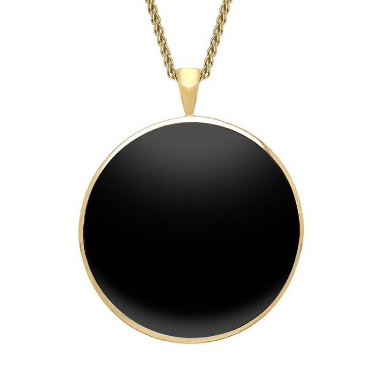 9ct Yellow Gold Whitby Jet Round Classic Large Necklace - Yellow Gold