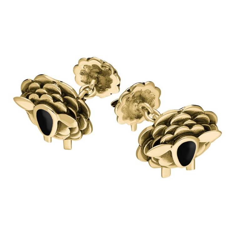 9ct Yellow Gold Whitby Jet Sheep Chain Link Cufflinks