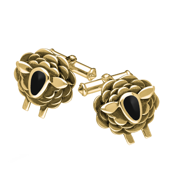 9ct Yellow Gold Whitby Jet Sheep Cufflinks
