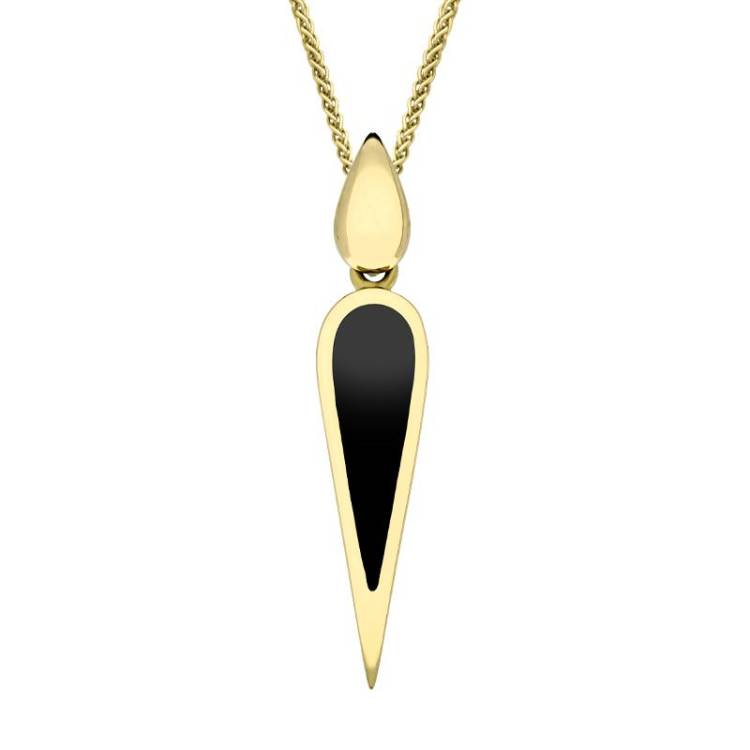 9ct Yellow Gold Whitby Jet Toscana Slim Pear Drop Necklace - Yellow Gold