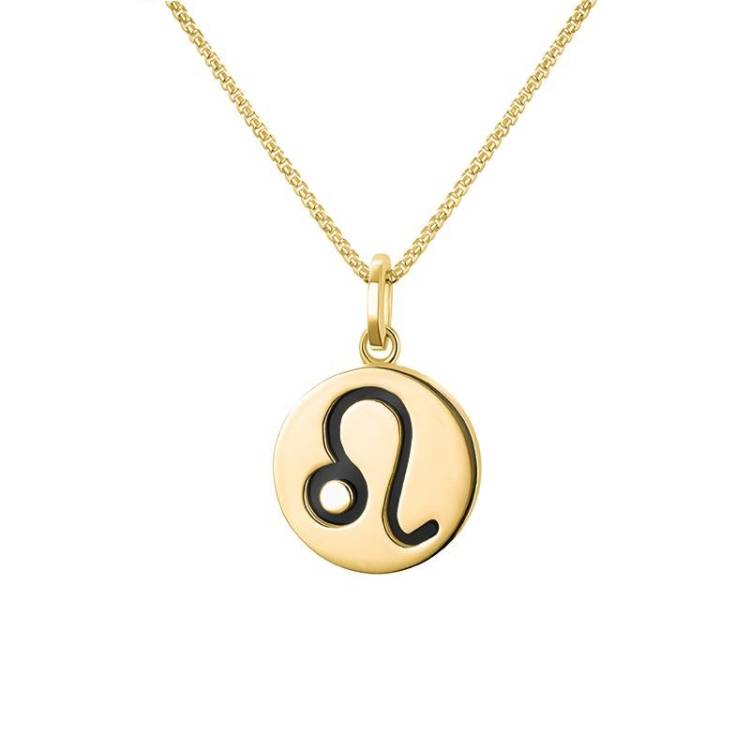 9ct Yellow Gold Whitby Jet Zodiac Leo Round Necklace - Gold