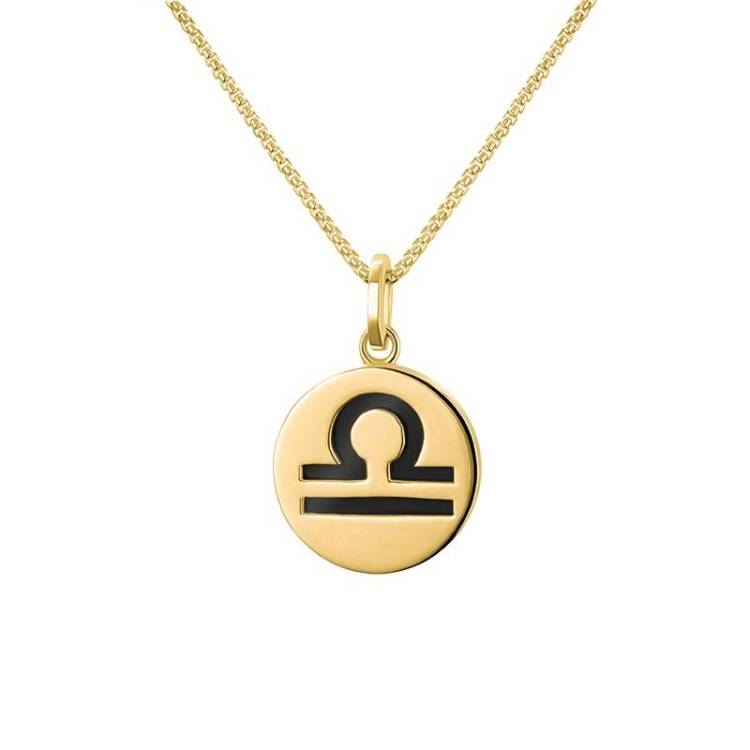 9ct Yellow Gold Whitby Jet Zodiac Libra Round Necklace - Gold