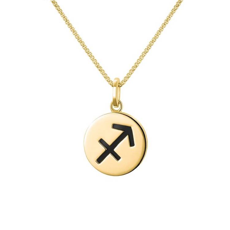 9ct Yellow Gold Whitby Jet Zodiac Sagittarius Round Necklace - Gold