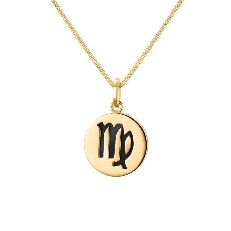 9ct Yellow Gold Whitby Jet Zodiac Virgo Round Necklace - Gold