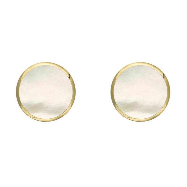 9ct Yellow Gold White Mother of Pearl 6mm Classic Medium Round Stud Earrings