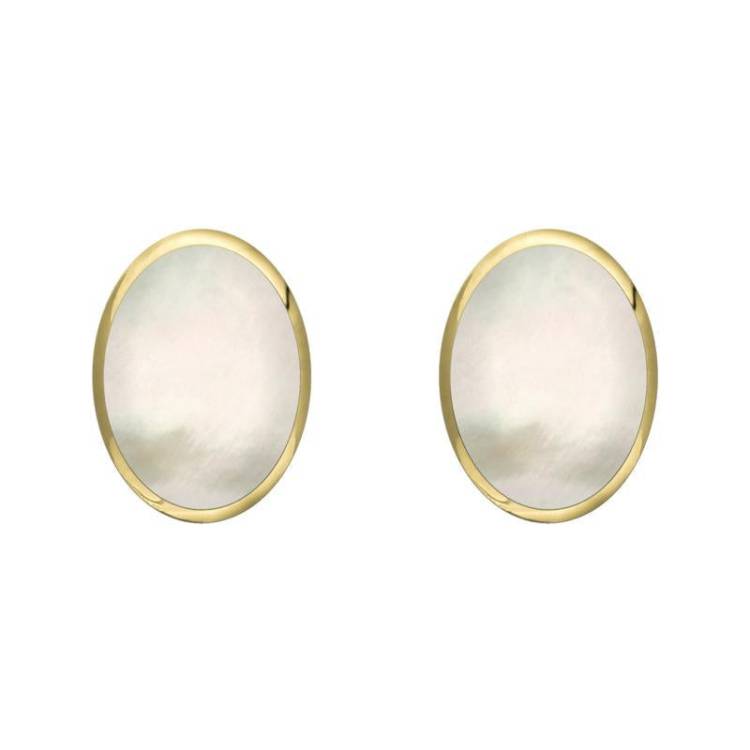 9ct Yellow Gold White Mother of Pearl 8 x 6mm Classic Medium Oval Stud Earrings