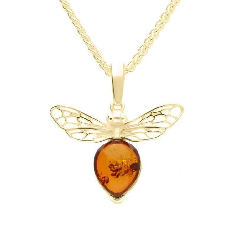 9ct Yellow Gold Small Amber Bee Necklace - Gold