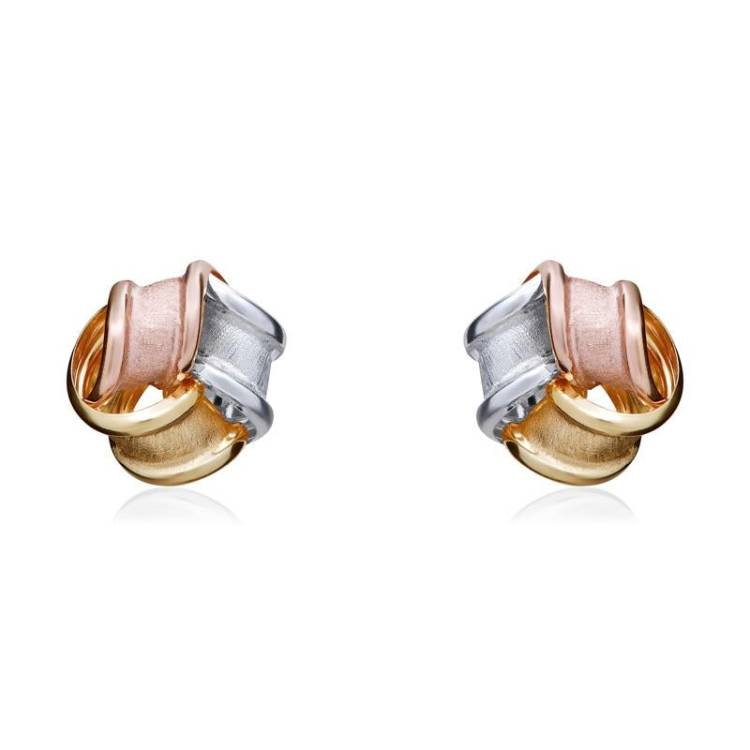 9ct Yellow Rose and White Gold 8.5mm Looped Knot Stud Earrings