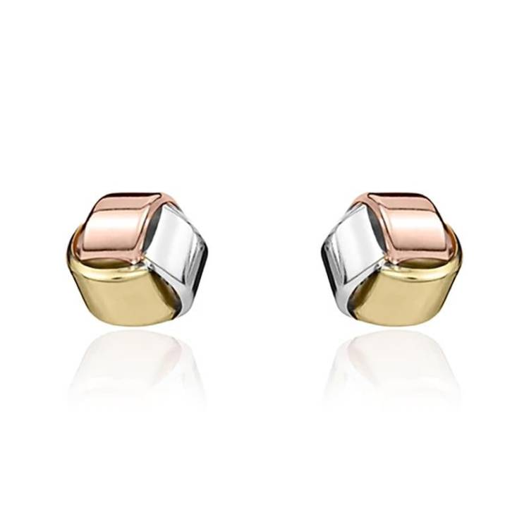 9ct Yellow Rose and White Gold 9mm Looped Knot Stud Earrings