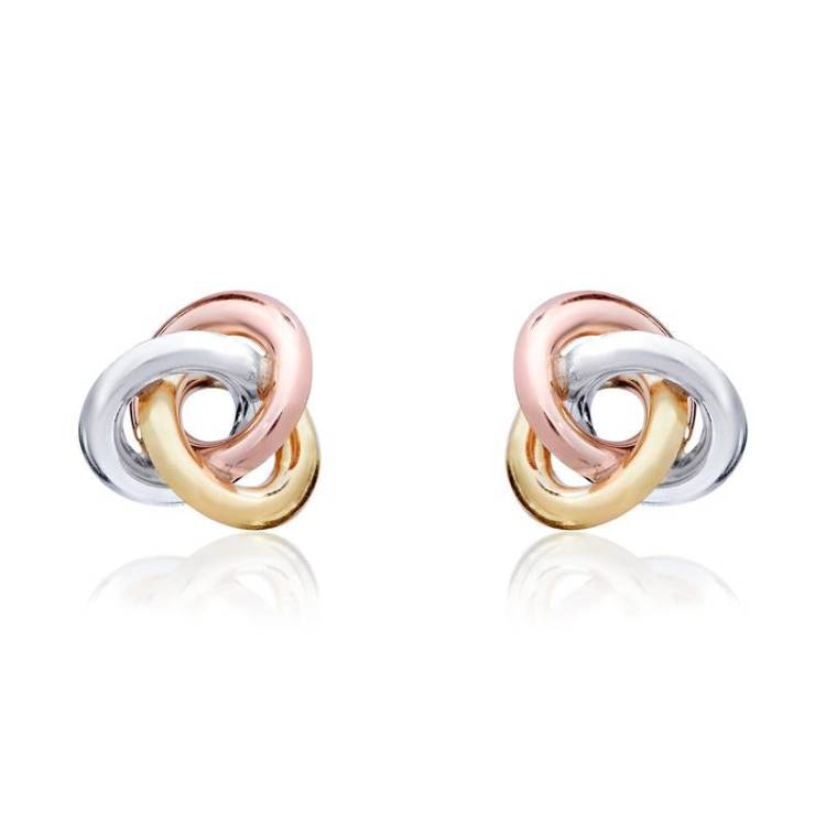 9ct Yellow Rose and White Gold 11.5mm Looped Knot Stud Earrings
