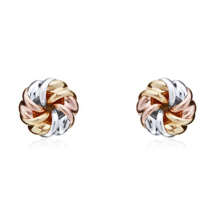 9ct Yellow Rose and White Gold 7.5mm Twisted Ribbon Knot Stud Earrings