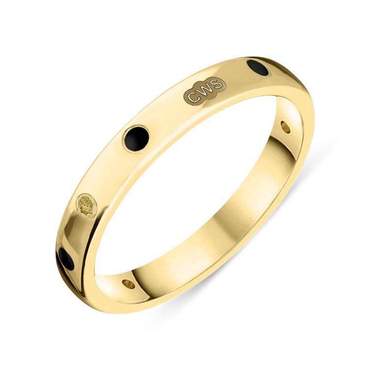 9ct Yellow Gold Whitby Jet King's Coronation Hallmark 3mm Ring D - Z