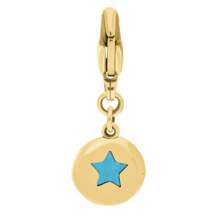 9ct Yellow Gold Turquoise Round Shaped Star Clip Charm - Option1 Value Yellow Gold