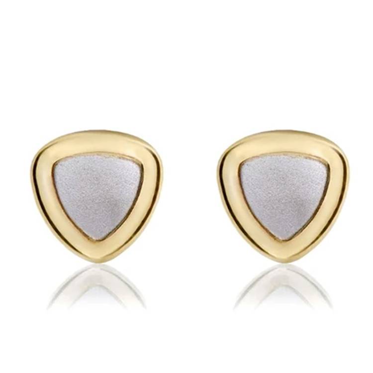 9ct Yellow and White Gold Triangle Stud Earrings