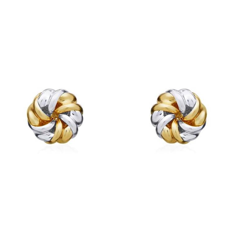 9ct Yellow and White Gold 6mm Twisted Ribbon Knot Stud Earrings