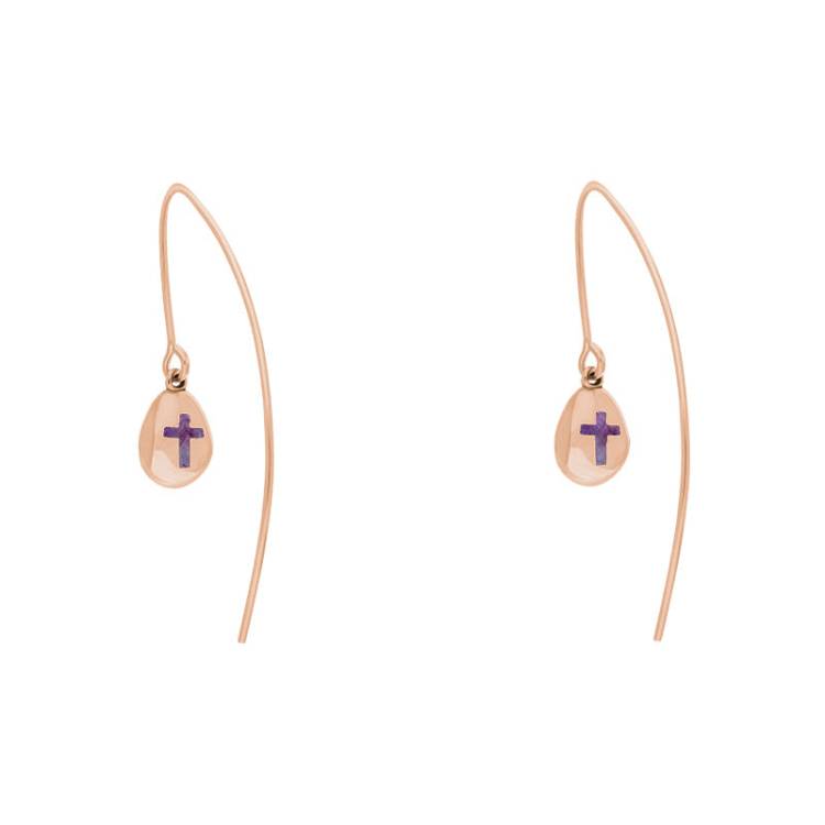 9ct Rose Gold Blue John Cross Disc Drop Earrings - Rose Gold