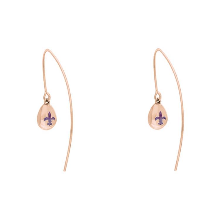 9ct Rose Gold Blue John Fleur De Lis Disc Drop Earrings - Rose Gold