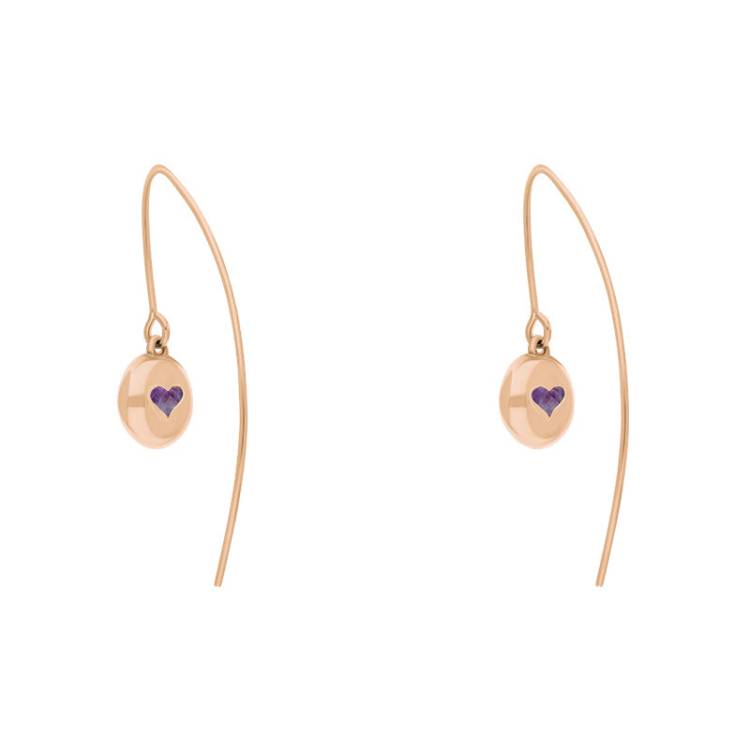 9ct Rose Gold Blue John Heart Disc Drop Earrings - Rose Gold