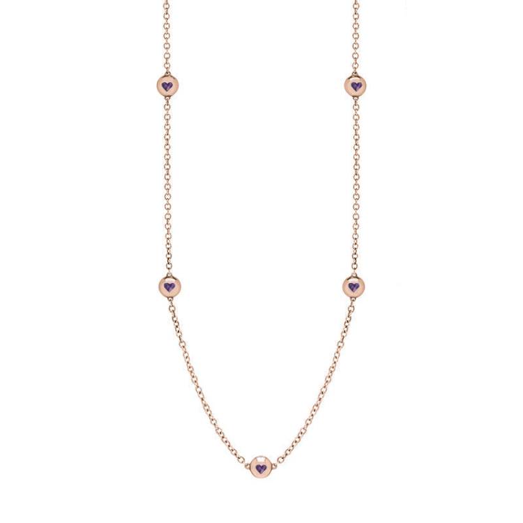9ct Rose Gold Blue John Heart Link Disc Chain Necklace - Option1 Value Rose Gold