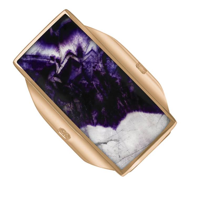 9ct Rose Gold Blue John King's Coronation Hallmark Large Oblong Ring - M