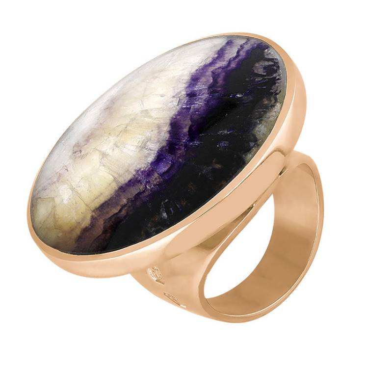 9ct Rose Gold Blue John King's Coronation Hallmark Large Round Ring - J