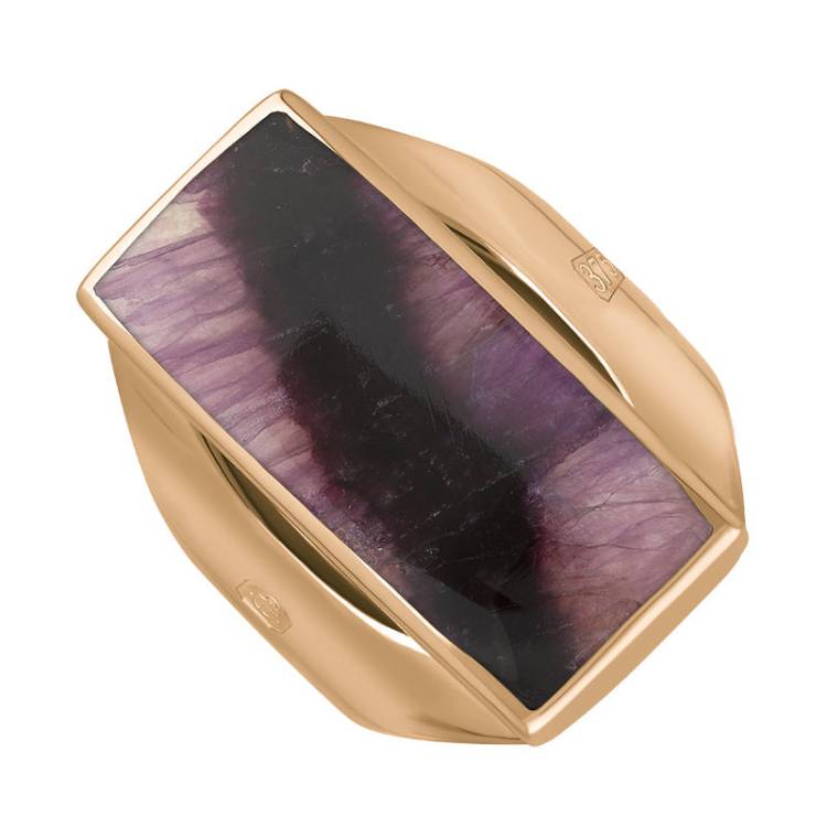 9ct Rose Gold Blue John King's Coronation Hallmark Medium Oblong Ring - P