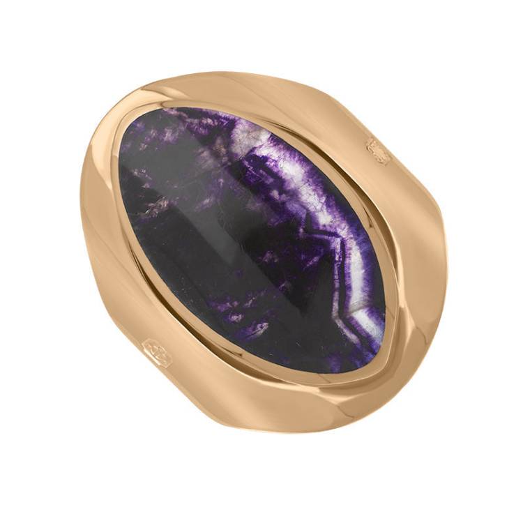 9ct Rose Gold Blue John King's Coronation Hallmark Medium Oval Ring - S