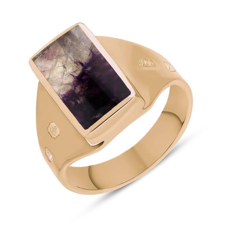 9ct Rose Gold Blue John King's Coronation Hallmark Small Oblong Ring - I