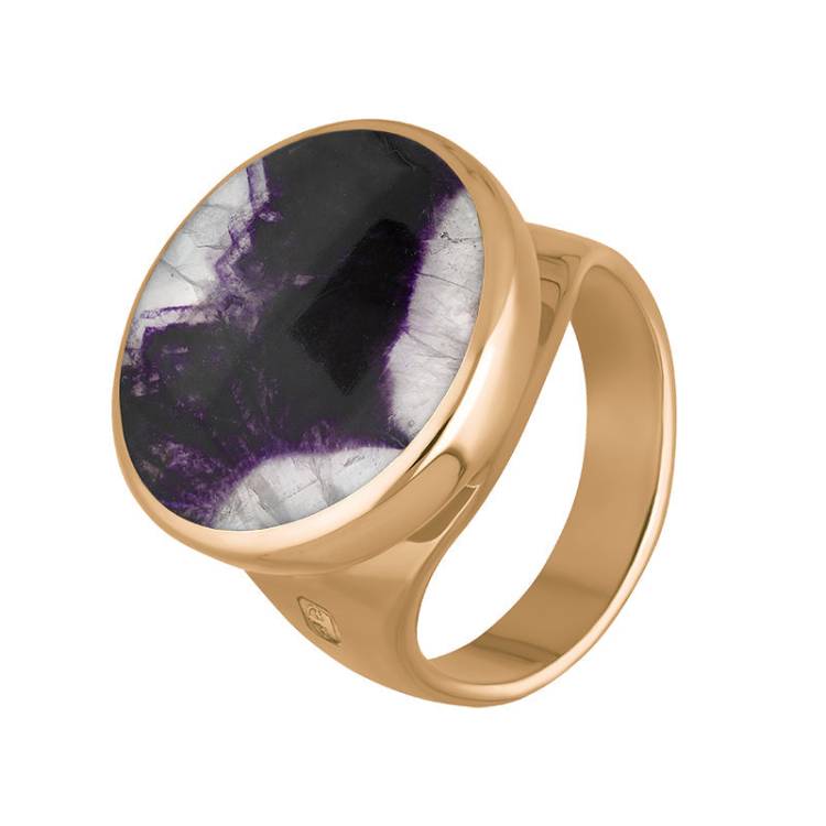 9ct Rose Gold Blue John King's Coronation Hallmark Small Round Ring - Q