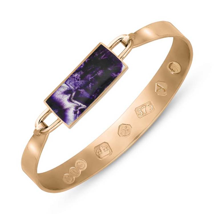 9ct Rose Gold Blue John King's Coronation Hallmark Wide Oblong Bangle