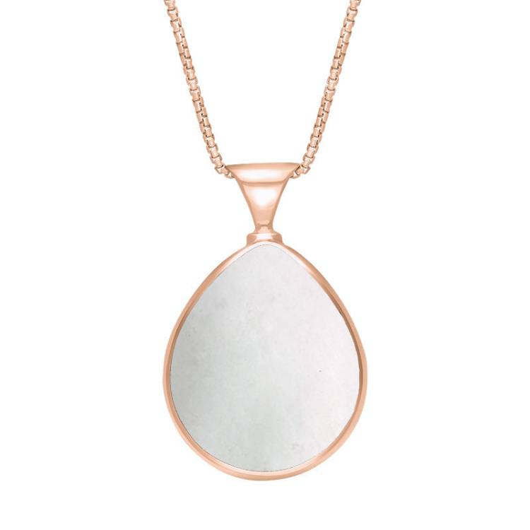 9ct Rose Gold Blue John Mother of Pearl King's Coronation Hallmark Double Sided Pear-shaped Necklace