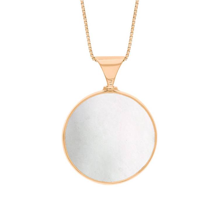 9ct Rose Gold Blue John Mother of Pearl King's Coronation Hallmark Double Sided Round Necklace