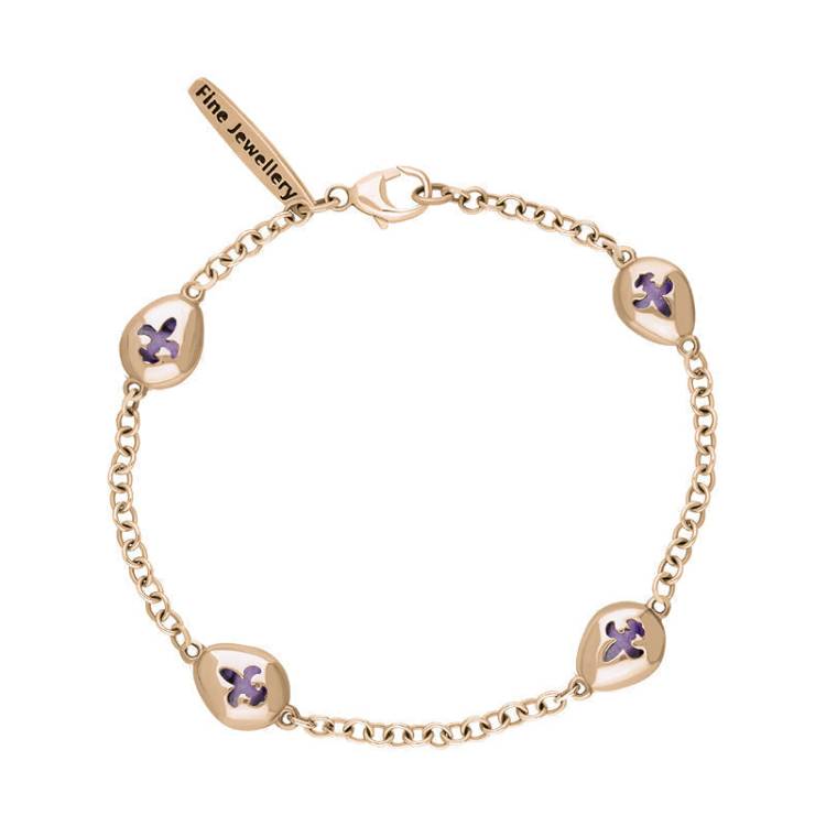 9ct Rose Gold Blue John Oval Fleur De Lis Detail Four Stone Bracelet - Rose Gold
