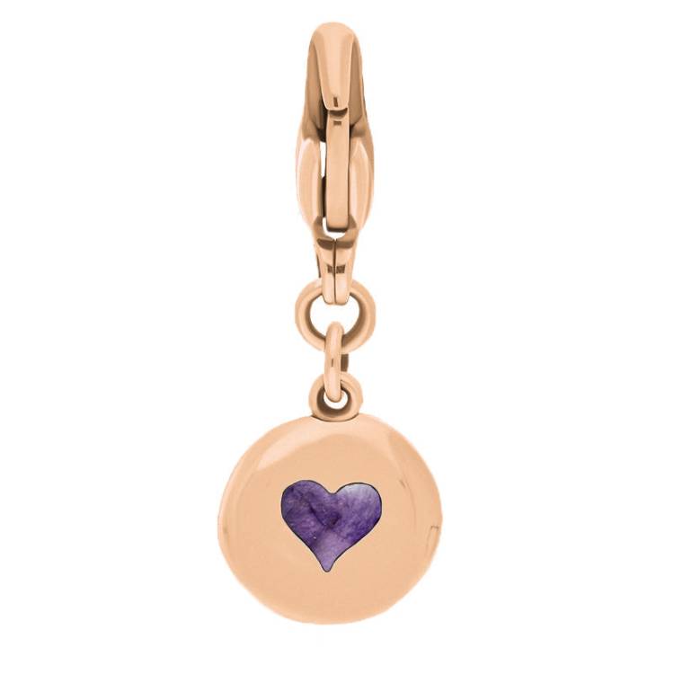 9ct Rose Gold Blue John Round Shaped Heart Clip Charm - Option1 Value Rose Gold