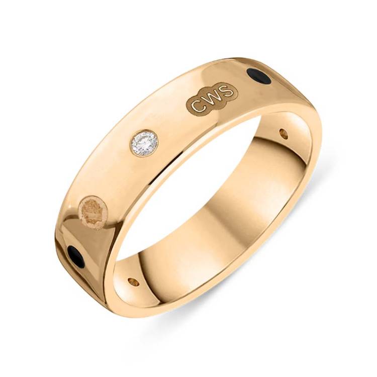 9ct Rose Gold 0.09ct Diamond Whitby Jet King's Coronation Hallmark 6mm Ring - I