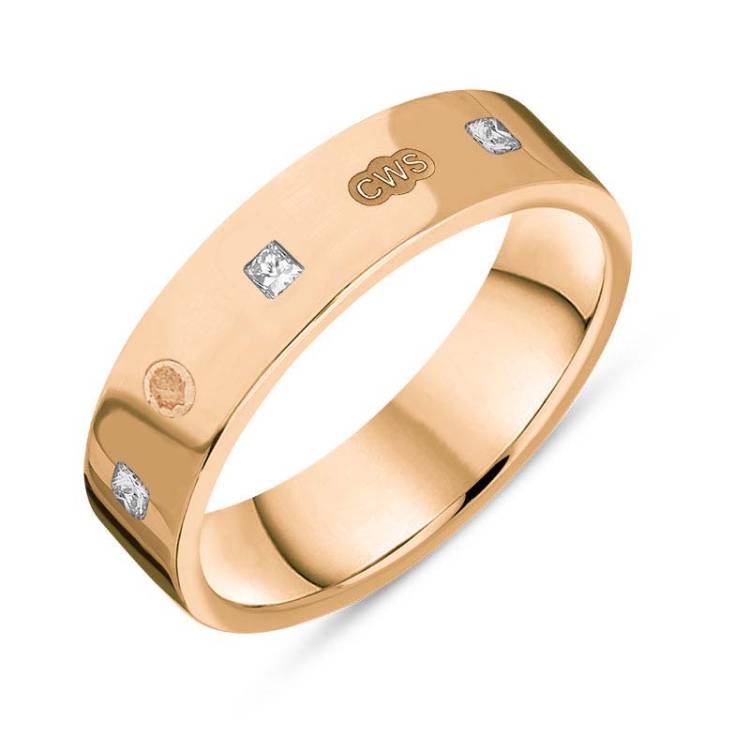 9ct Rose Gold 0.24ct Diamond King's Coronation Hallmark Princess Cut 5mm Ring - S