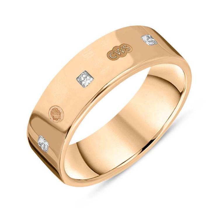 9ct Rose Gold 0.36ct Diamond King's Coronation Hallmark Princess Cut 6mm Ring - I