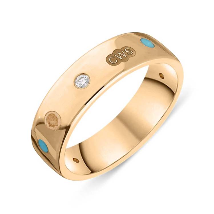 9ct Rose Gold 0.09ct Diamond Turquoise King's Coronation Hallmark 6mm Ring - R