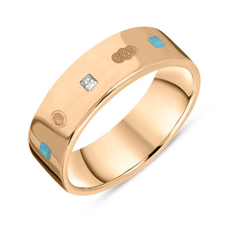 9ct Rose Gold 0.18ct Diamond Turquoise King's Coronation Hallmark Princess Cut 6mm Ring - N